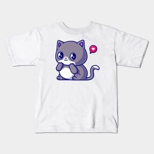 Cute Shy Cat Cartoon Kids T-Shirt